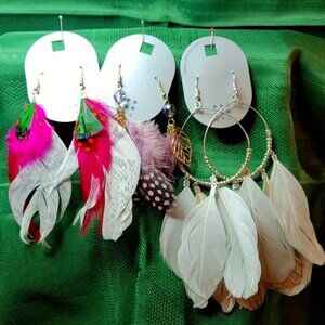 Three Pairs of Click Six Feathered Earrings!